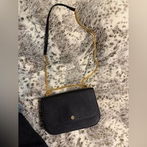 Tory Burch Black Crossbody Bag with Gold Chain Accent